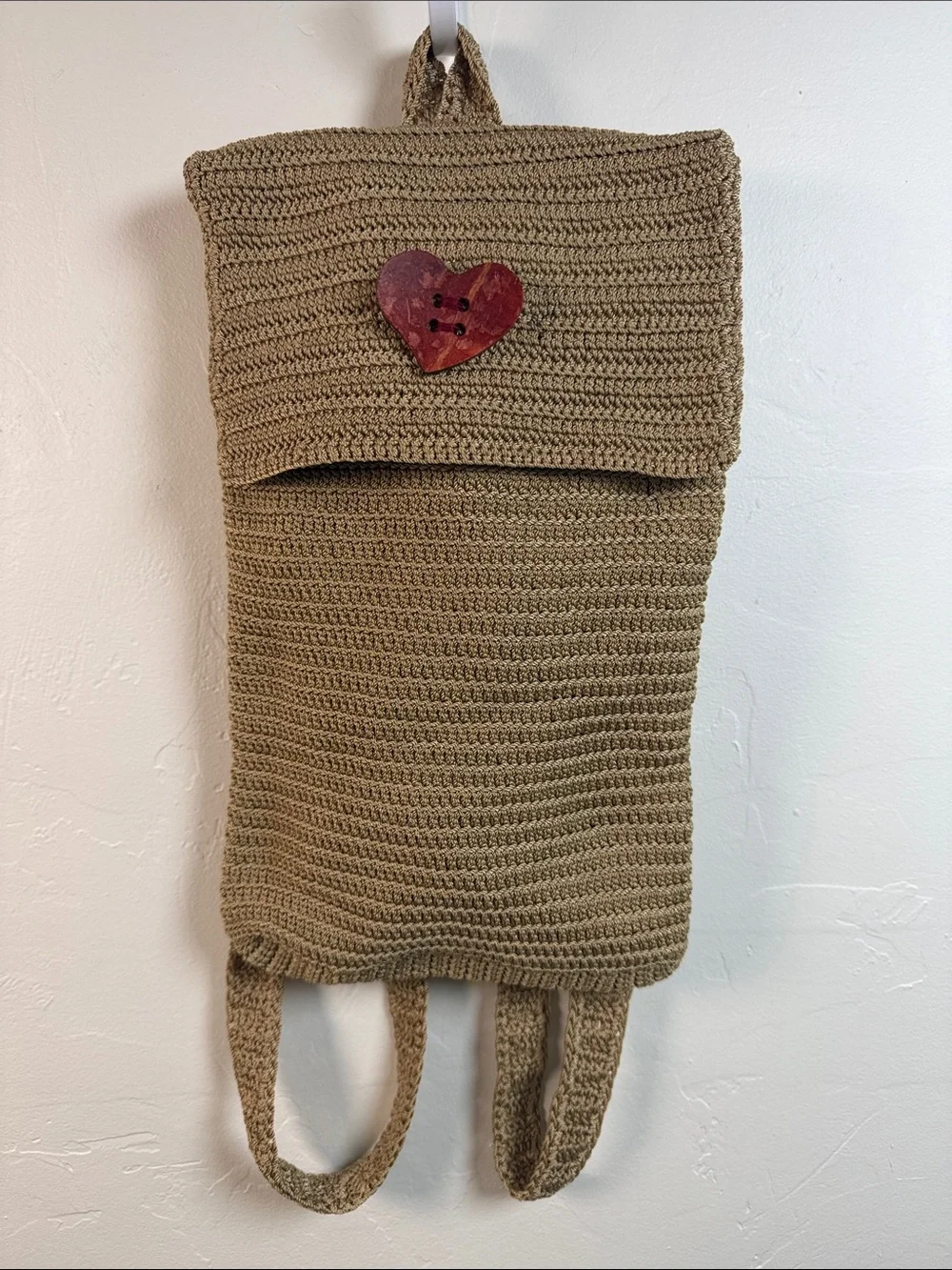 Handmade Vintage Crochet Backpack with Heart Accent